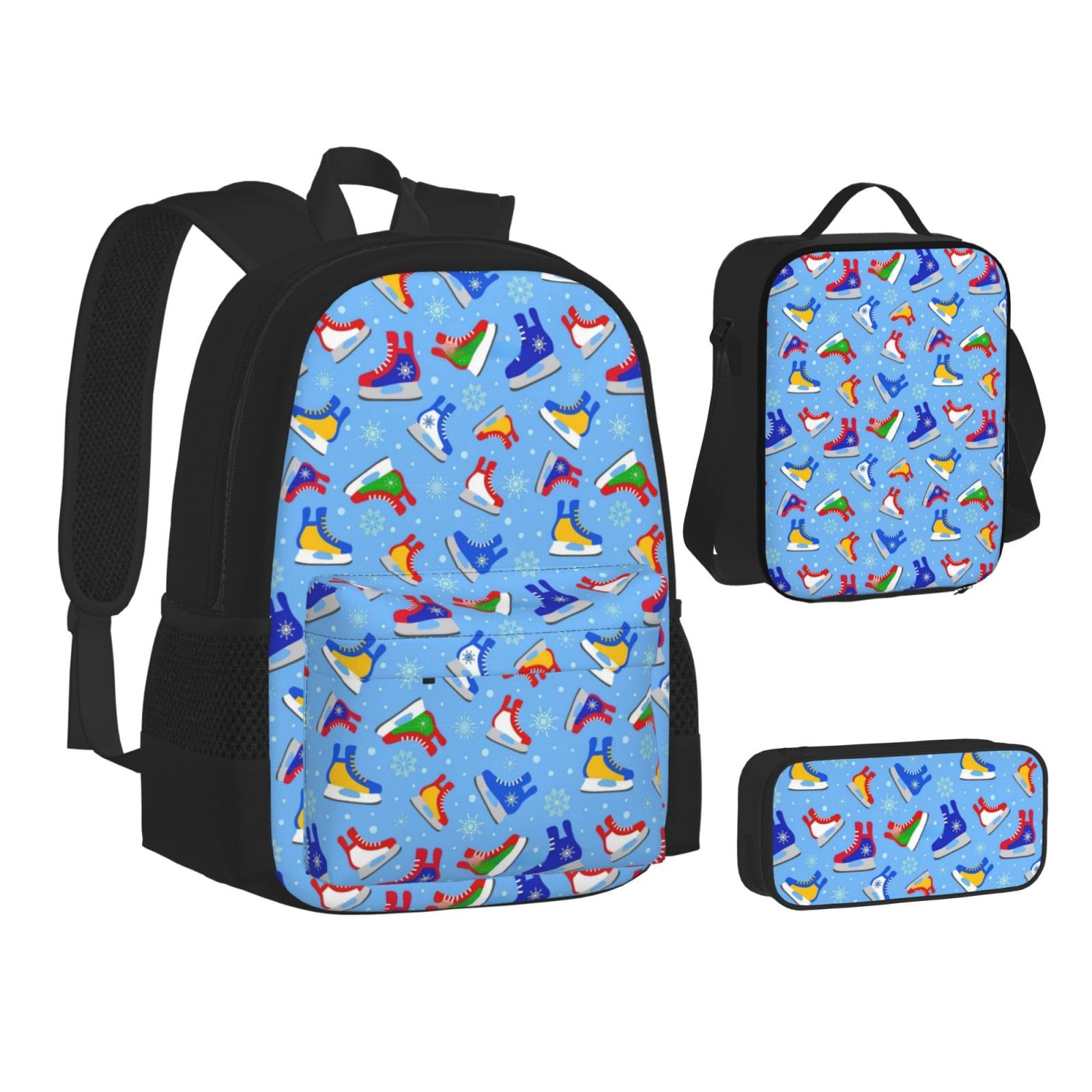 Hockey Elements Creative Pattern Print Set 3 pièces Sac à dos décontracté (sac à dos + sac banane + petite pochette), unisexe