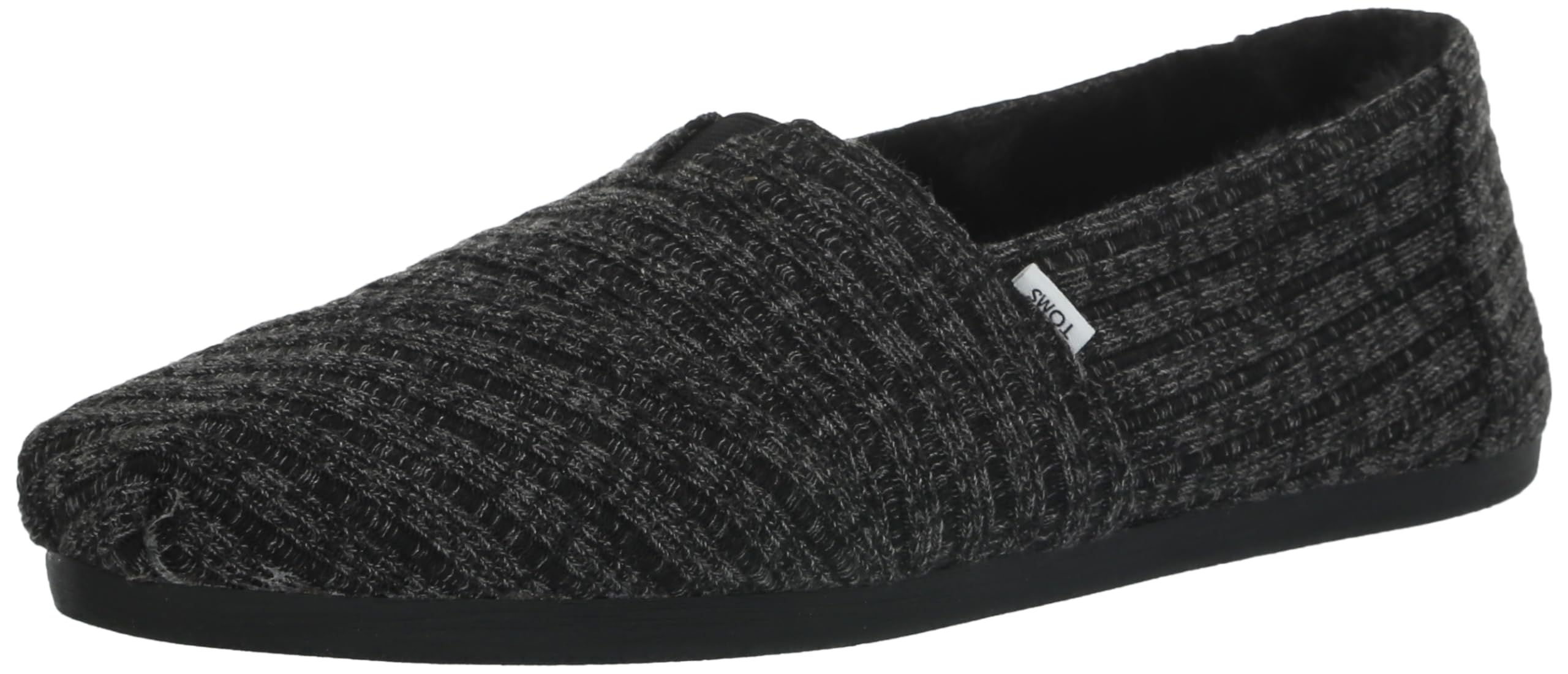 TOMSWomen's Alpargata CloudBound Loafer Flat, Black Rib Knit and Faux Fur, 9