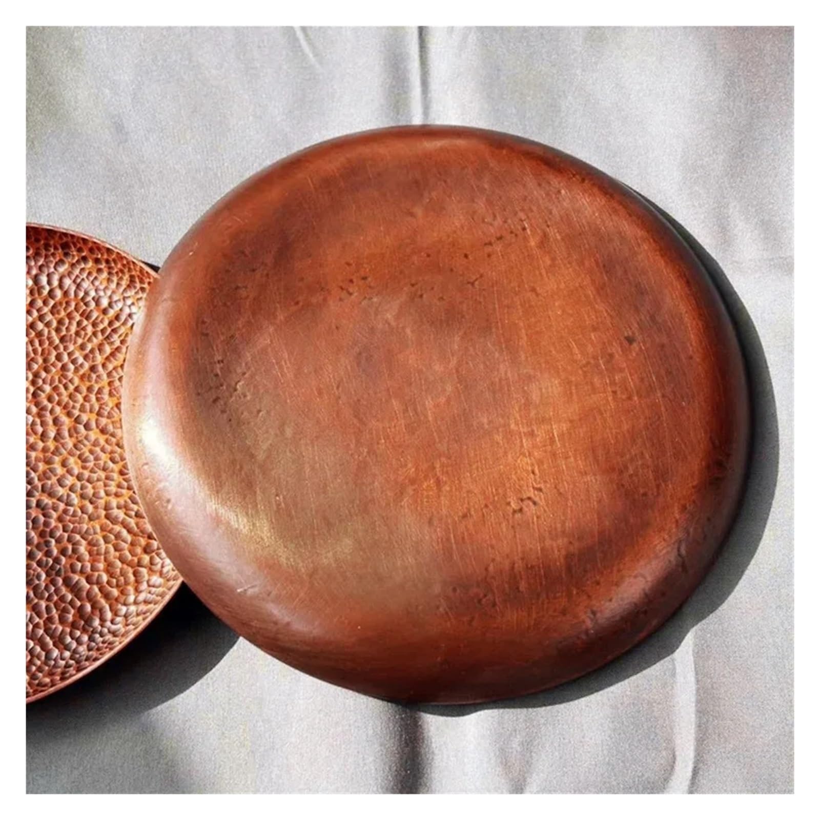 Plateaux Martelés Plateau de Tasse à café en cuivre Pur Vintage | Fromage maison de disque de tasse de thé de texture de marteau fabriqué à la main(10cm)