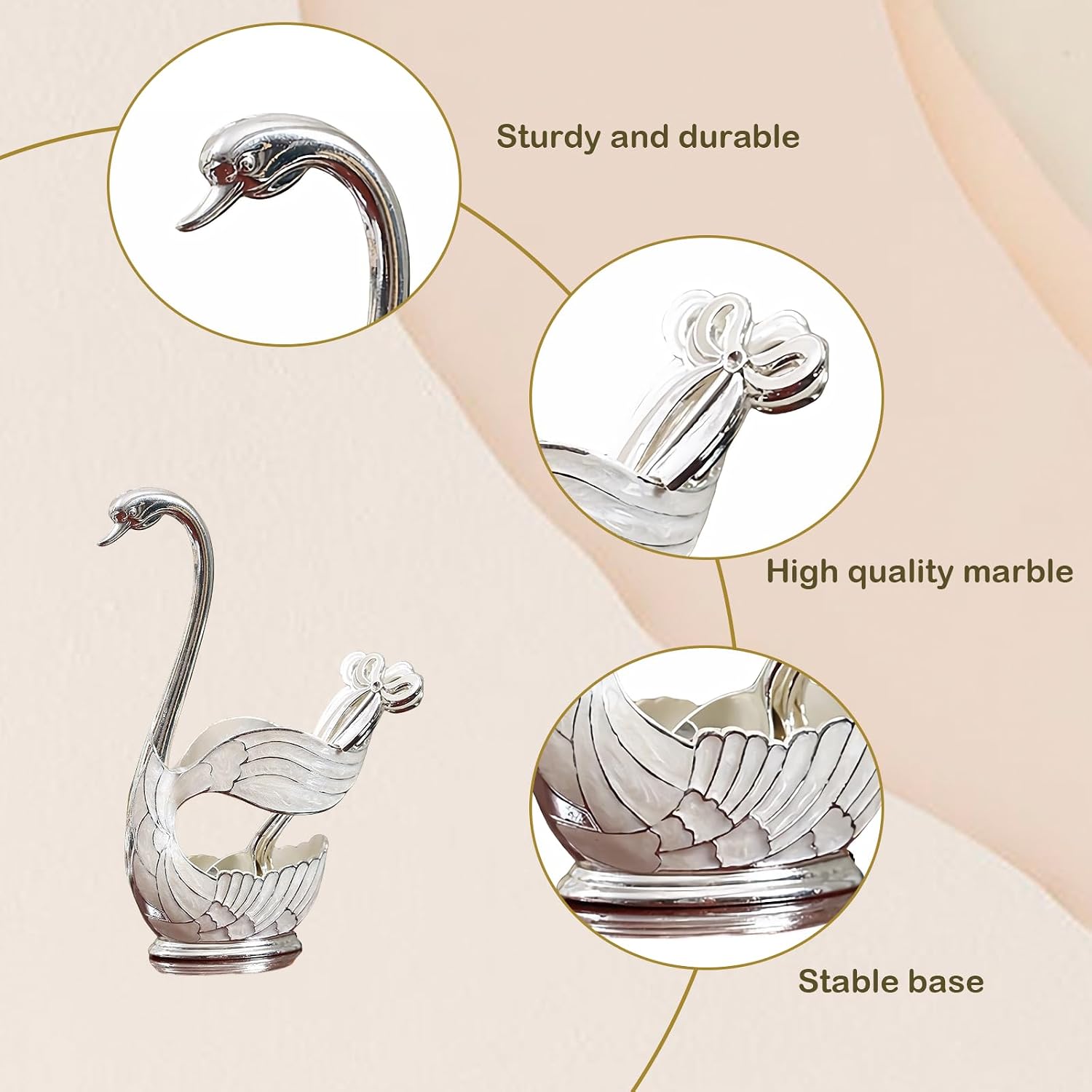 Decorative Gold Swan Base Holder with 6pcs Coffee Spoon Set - Creative Dessert Spoons,Silver image 3