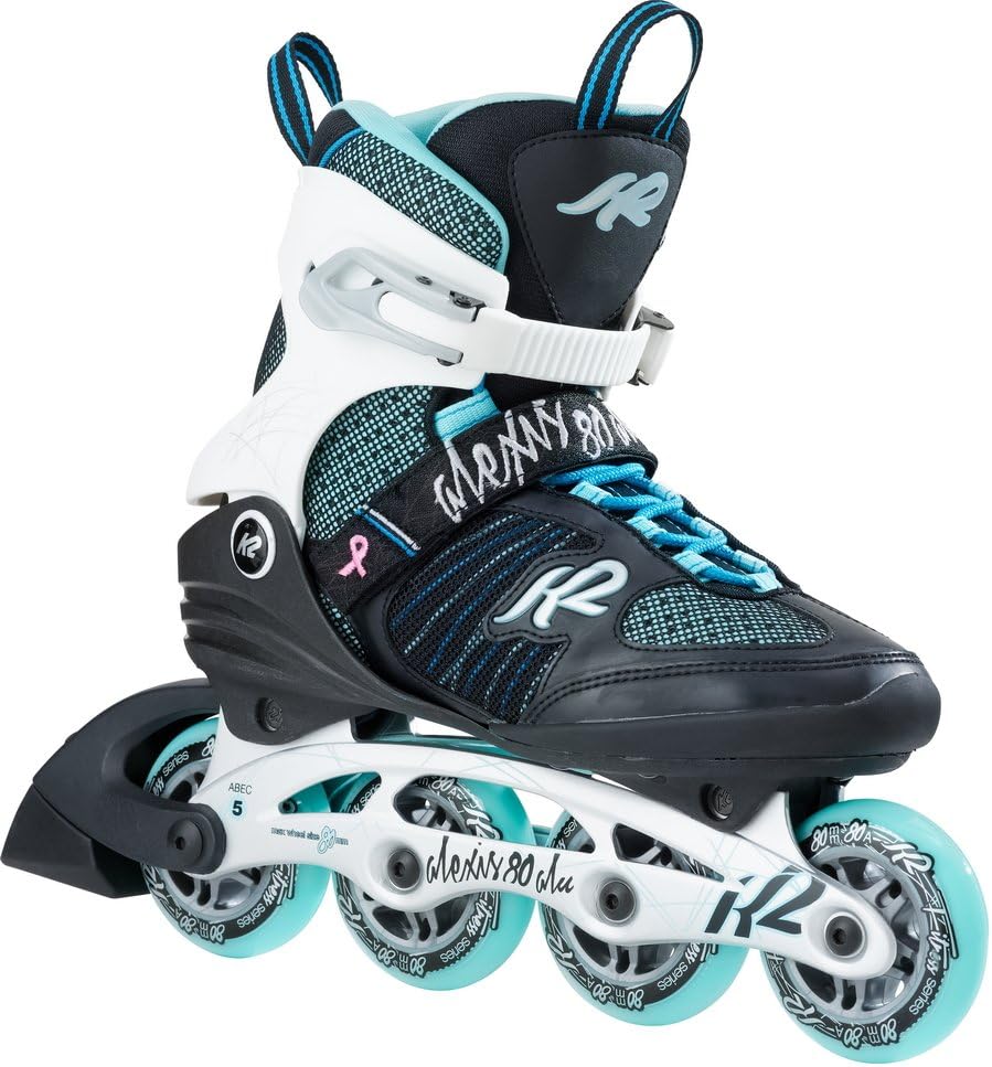 K2 Inline Skates ALEXIS 80 ALU Für Damen Mit K2 Softboot, Black White Turquoise, 30B0112