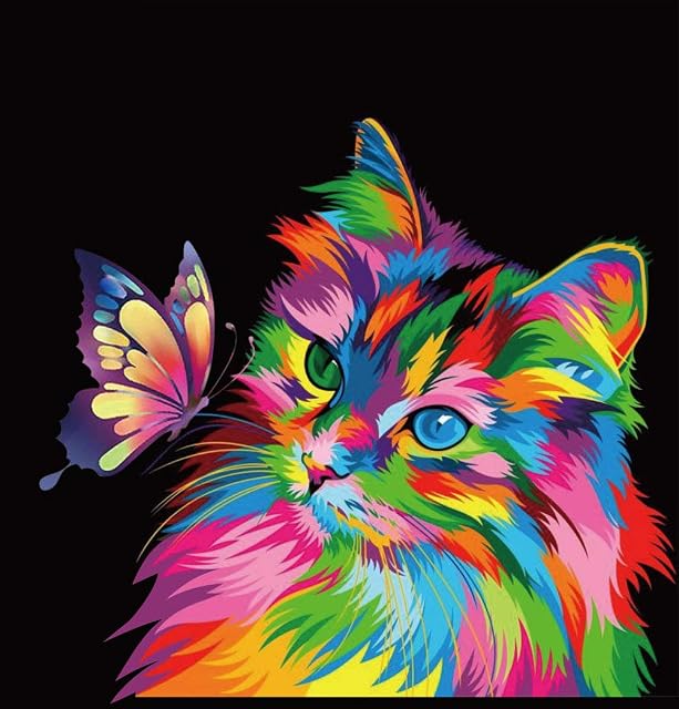 Elftoyer Paint by Numbers for Kids & Adults & Beginner , DIY Canvas Painting Gift Kits for Home Decoration - Colorful Cats and Butterflies 16 x 20 inch (Without Framed)