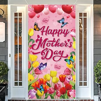 Happy Mothers Day Decorations, 70.8 x 35.4 Mother Day Banner Door Cover, Colorful Happy Mothers Day Decorations Door Banner Mothers Day Decorations for Party