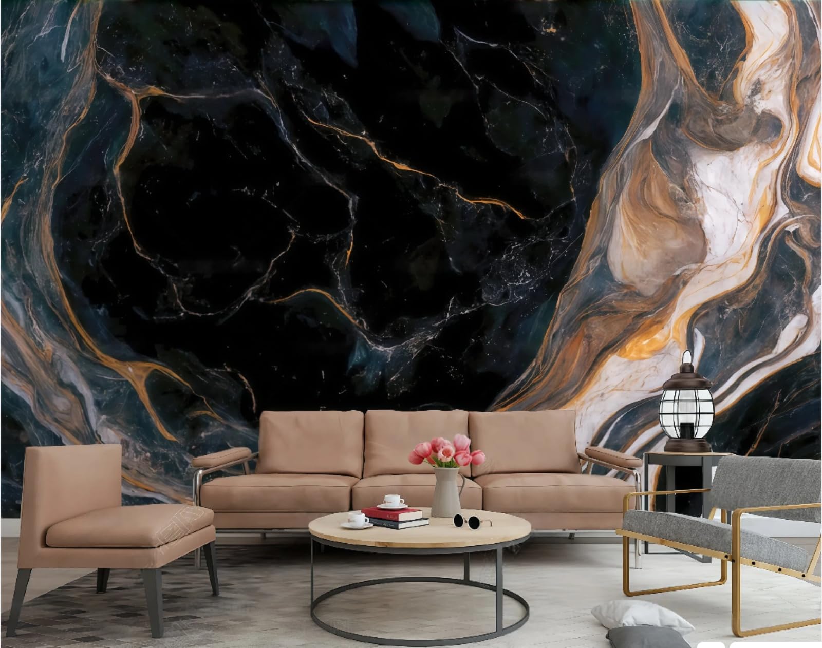Nowoczesna trójwymiarowa tapeta falista tłoczony abstrakcyjny marmur brązowy i czarny telewizor sofa tło tapeta ścienna salon restauracja kawiarnia, 3D, 430x300cm