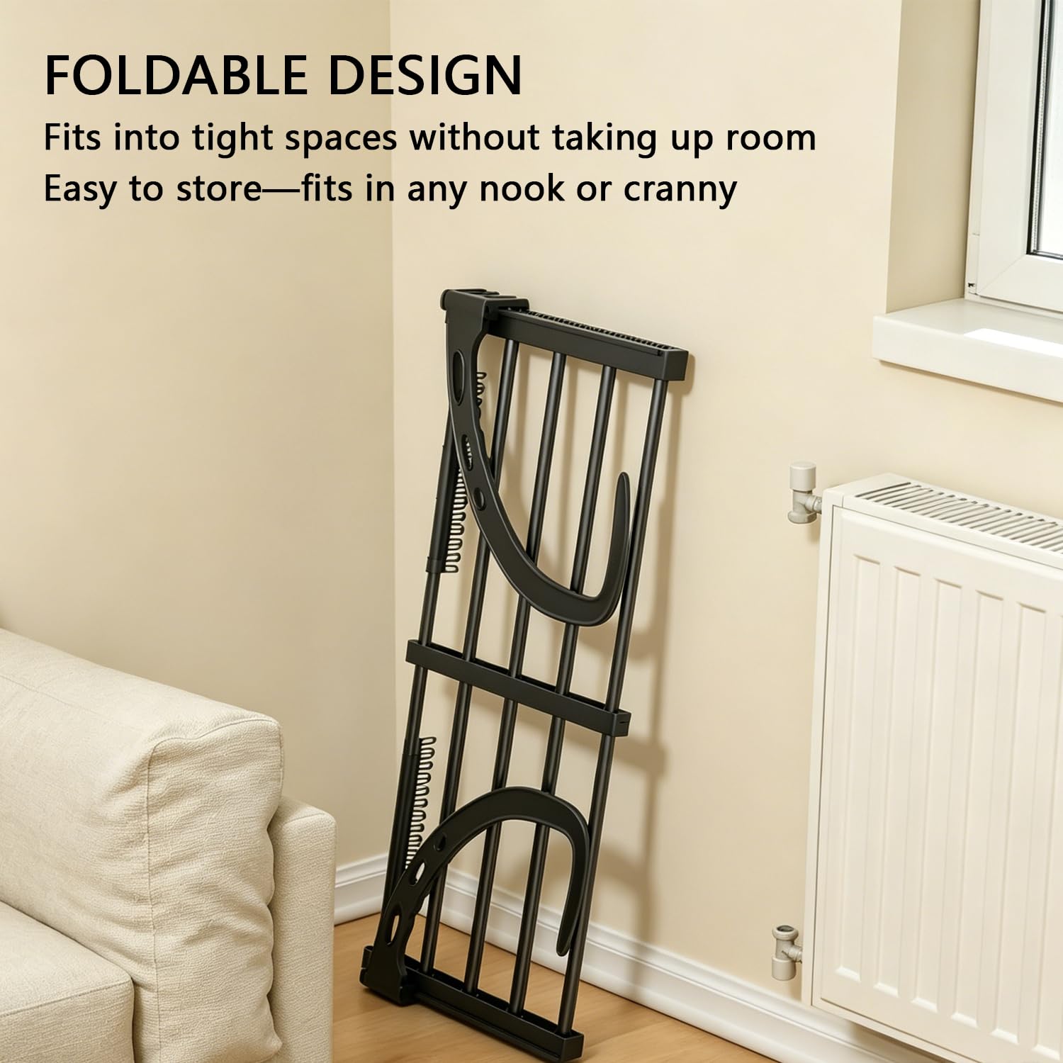 Torytoestendibiancheria da balcone con ganci per calzini, stendibiancheria da parete per interni ed esterni 38-55 cm, nero