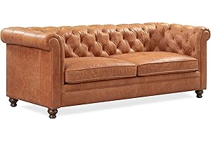 Stone & Beam Lyon 87.4" Sofa in Full-Grain Pure-Aniline Italian Tanned Leather in Cognac Tan
