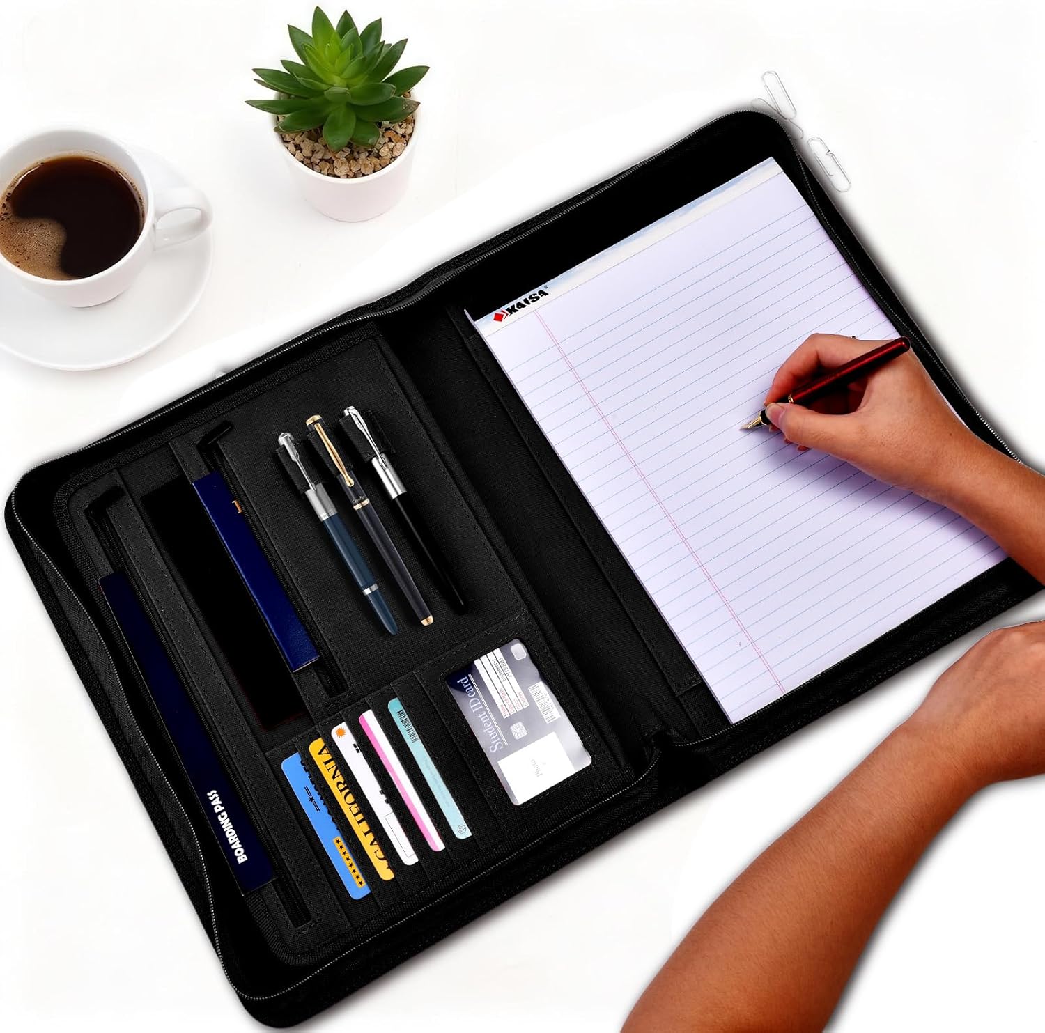 Premium Vegan Leather Padfolio with Zipper – 8.5" x 11" Portfolio Organizer for Legal Pads & Spiral Notebooks – Professional Business Folder for Men and Women (Black)
