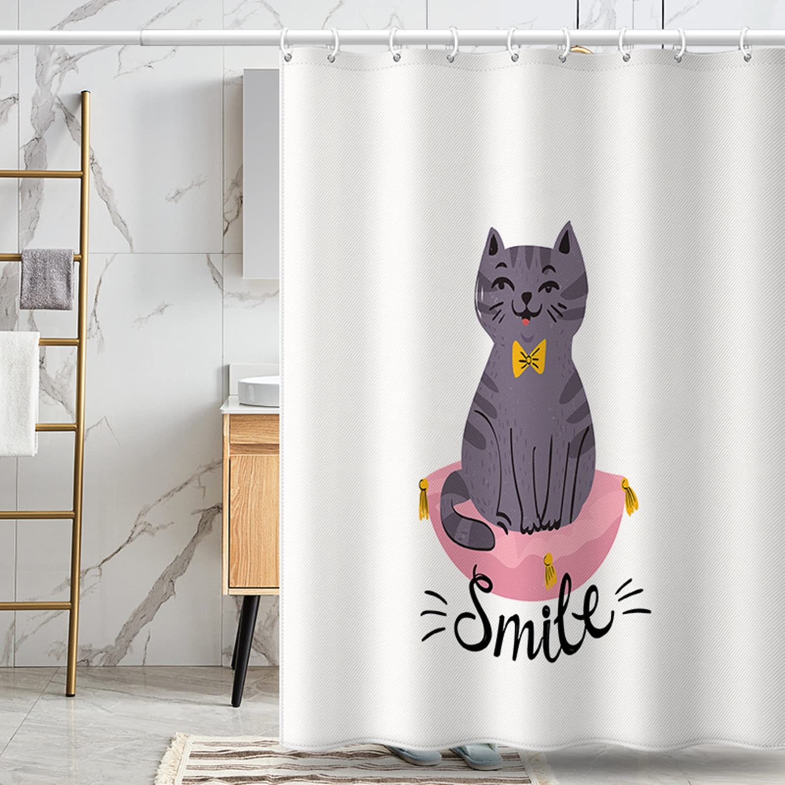 Rideau de douche sans moisissure KnSam chat gris rideaux baignoire 200x200