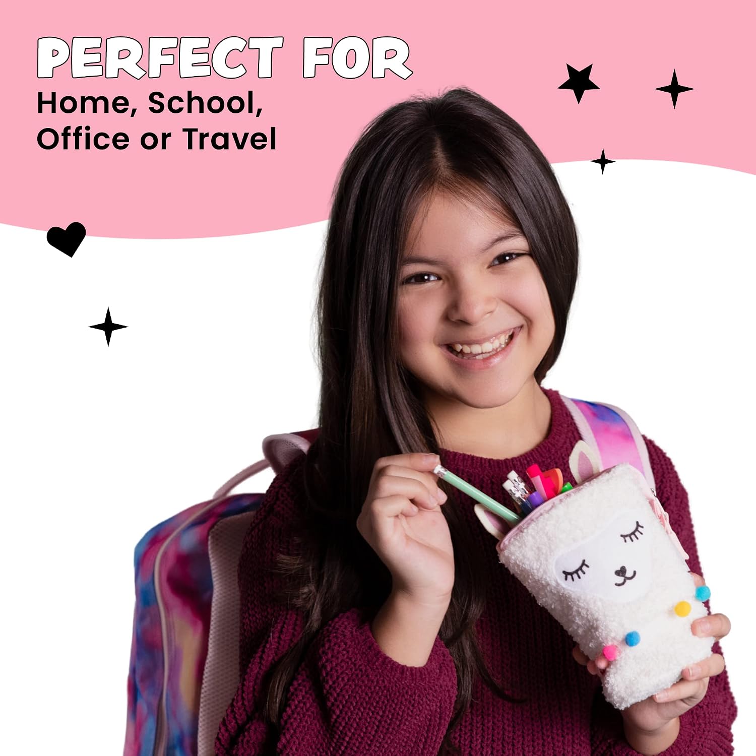 Yoobi Llama Standing Fuzzy Pencil Case – Cute Llama Storage Pouch for Kids & Adults – Fun for School, Art & Makeup Brushes