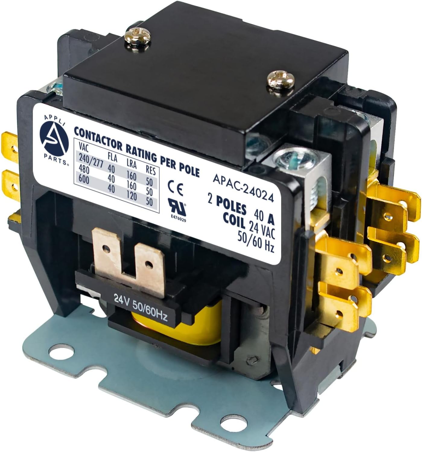 Appli Parts APAC-22024 Heavy Duty 2 Poles Contactor 20 Amp 24 Volts Coil Replacement for ac Compressor and Electrical Applications UL Certified 476929