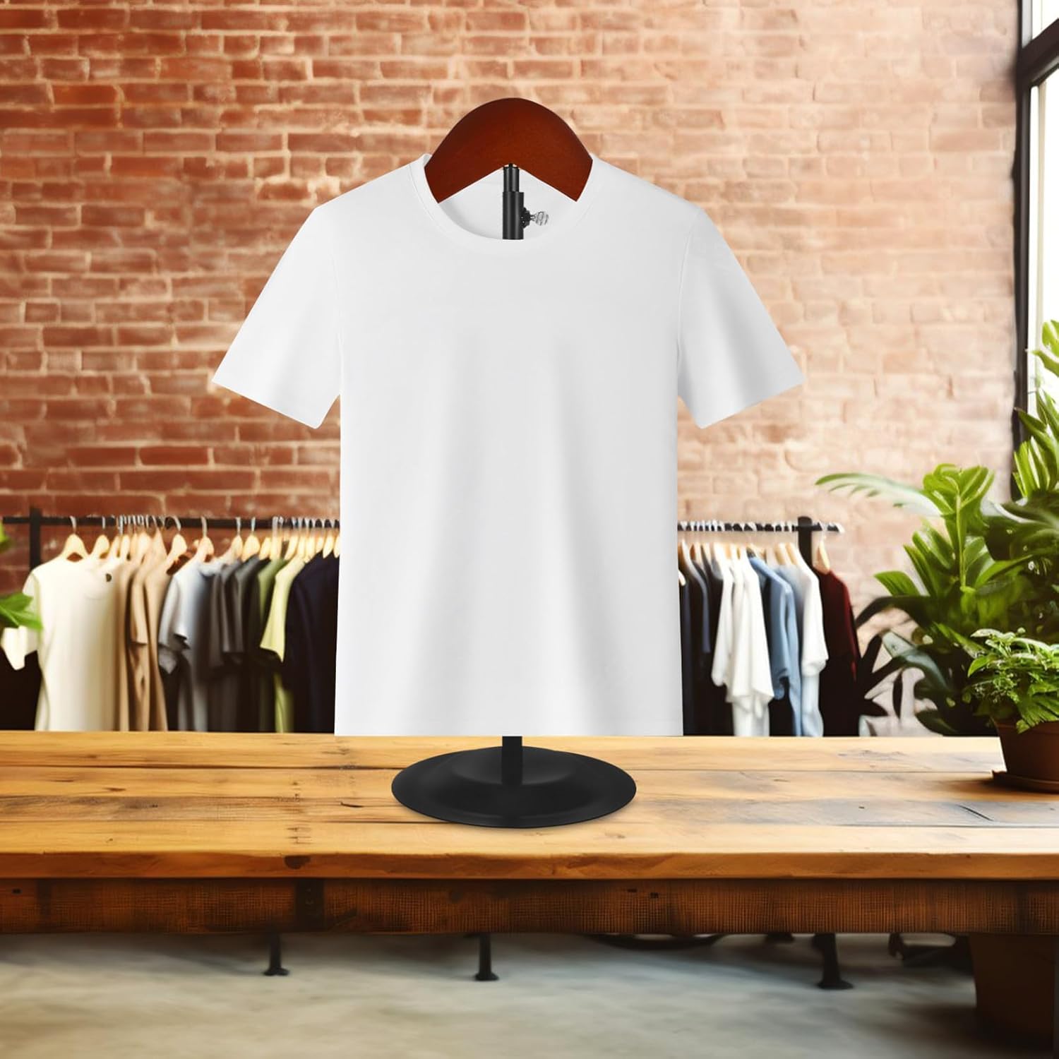 Adjustable Portable Metal T-shirt Display Stand with Black Base Garment Coat Holder Clothing Rack for Retail Store and Boutique Showcase