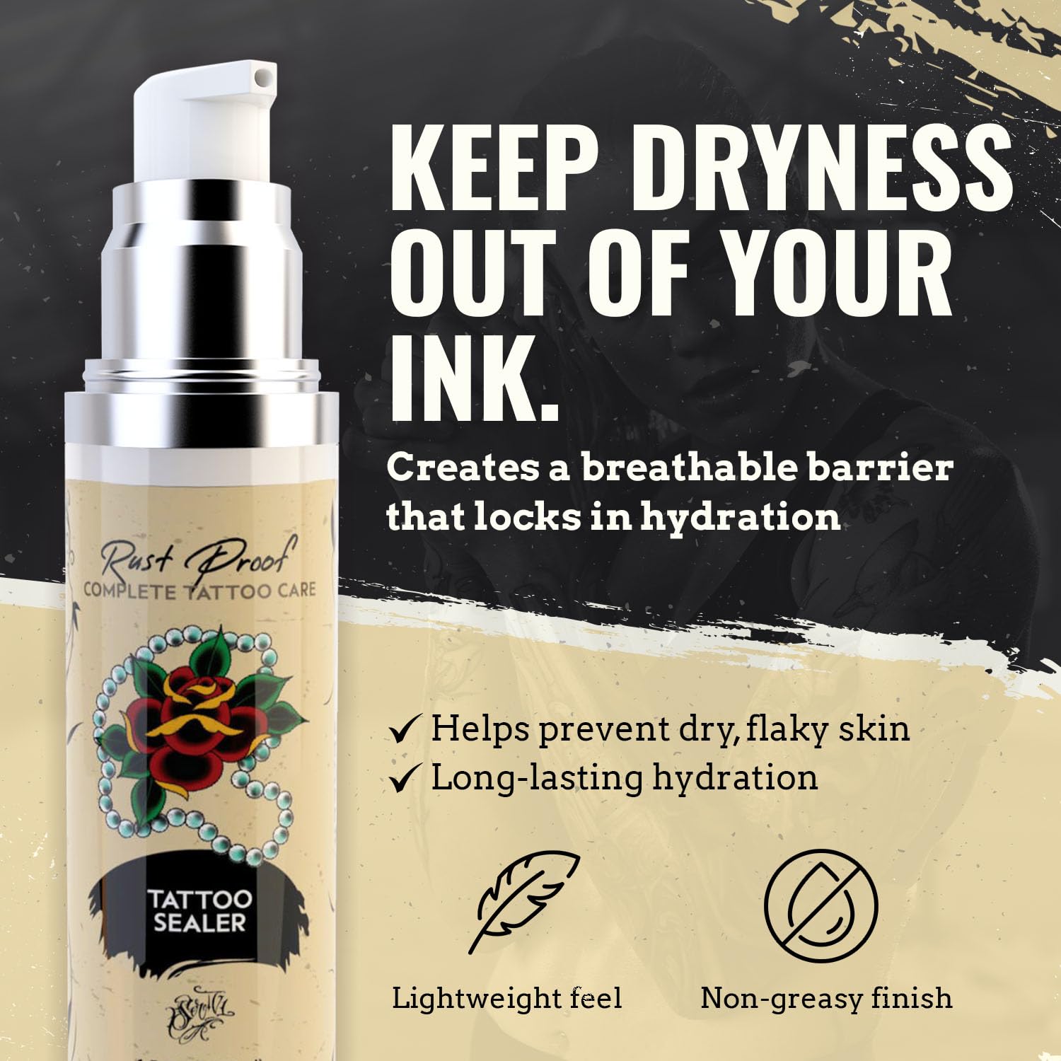 Rust Proof Tattoo Sealer 1.7 fl oz – Tattoo Sealing Body Lotion for Pre-Care, Recovery & Long Term Ink Maintenance - Lightweight Moisturizing Lotion with 14+ Botanicals – Non-Greasy & Fast-Absorbing