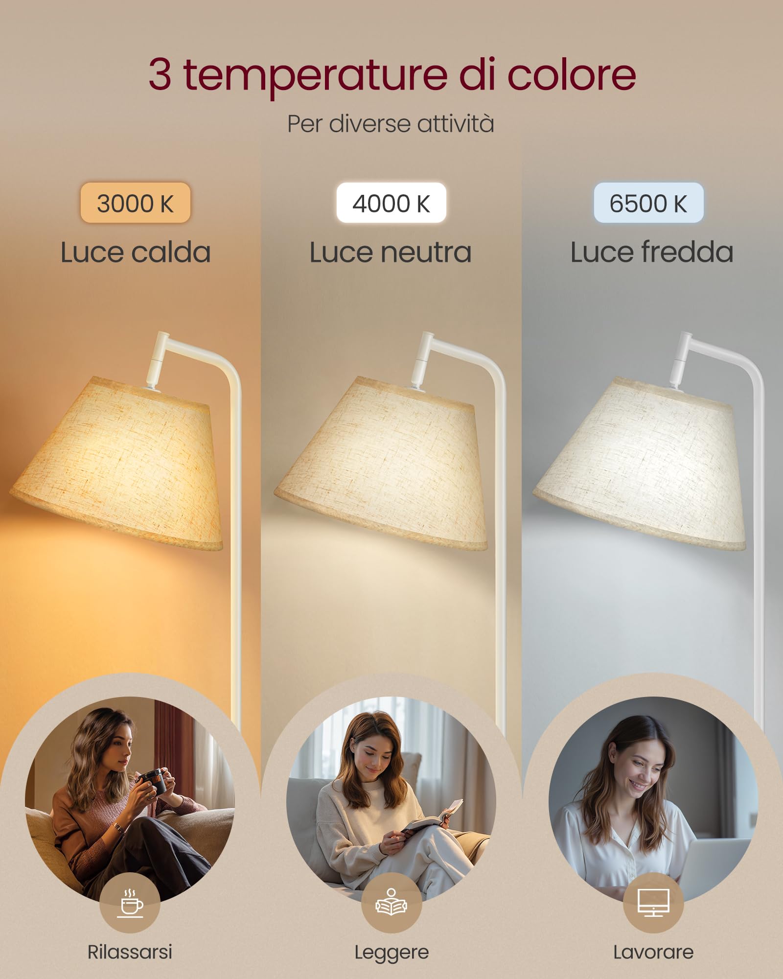 VASAGLE Tavolino con Lampada, Lampada da Terra 3 in 1 con Tavolino e Cesto in Tessuto da Soggiorno Salotto, Lampadina LED Regolabile Inclusa, Paralume ad Angolo, Acciaio, Bianco Opaco LFL004WC04
