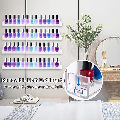 Miniatura 3 de Paquete de 6 estantes para esmalte de uñas, organizador de esmalte de uñas, estante montado en la pared con inserciones de extremo antideslizantes