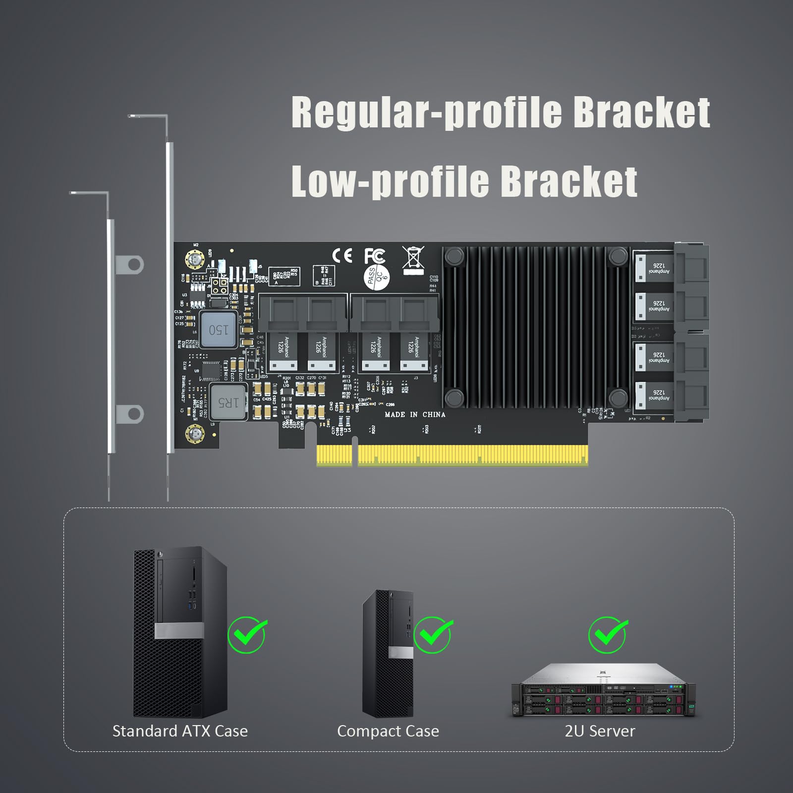 GLOTRENDS ST538 8-portowa Karta adaptera SFF-8643 na PCIE 3.0 x16 z kontrolerem PEX8749 do rozwiązania pamięci masowej RAID U.2/U.3/M.2 NVMe o wysokiej gęstości