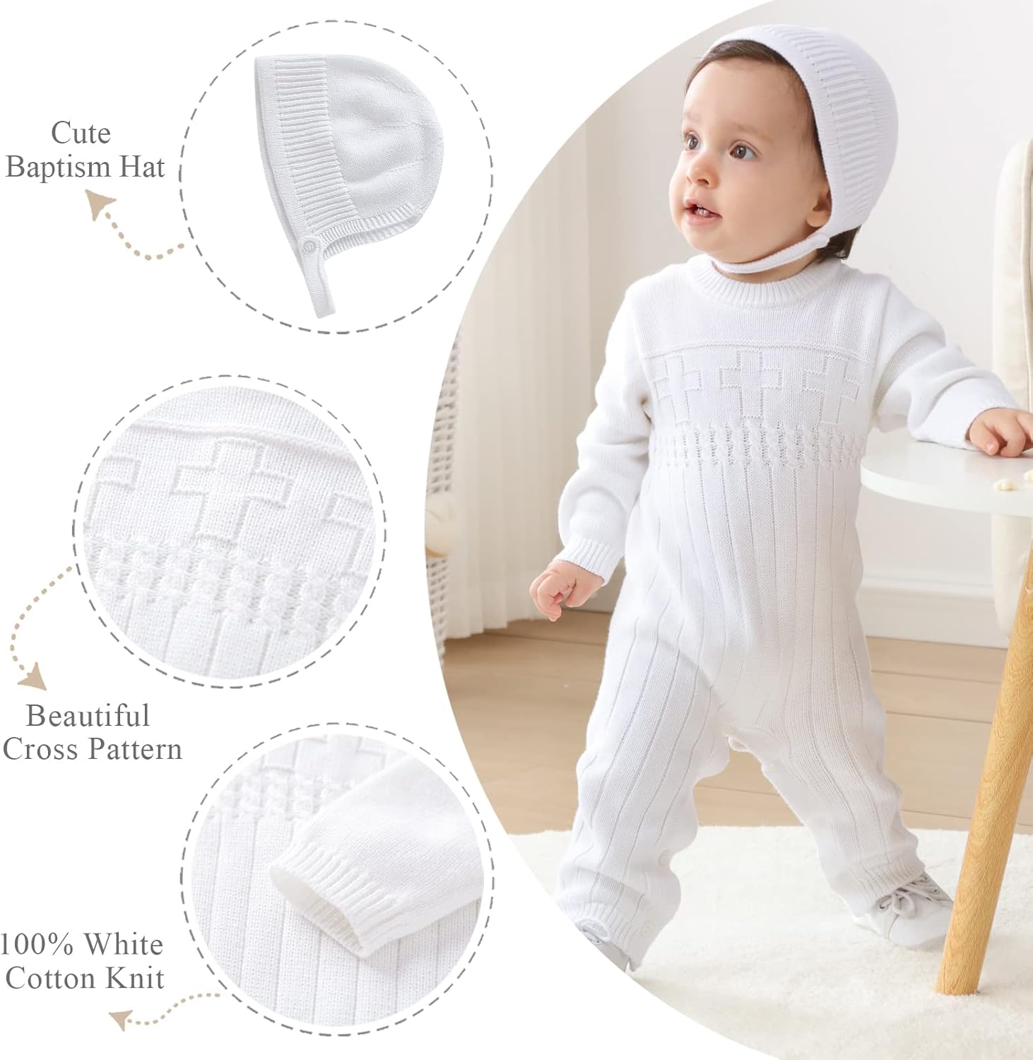 Booulfi Baby Boy's Christening Baptism Outfits Suit with Hat,Cross Detail - Image 6