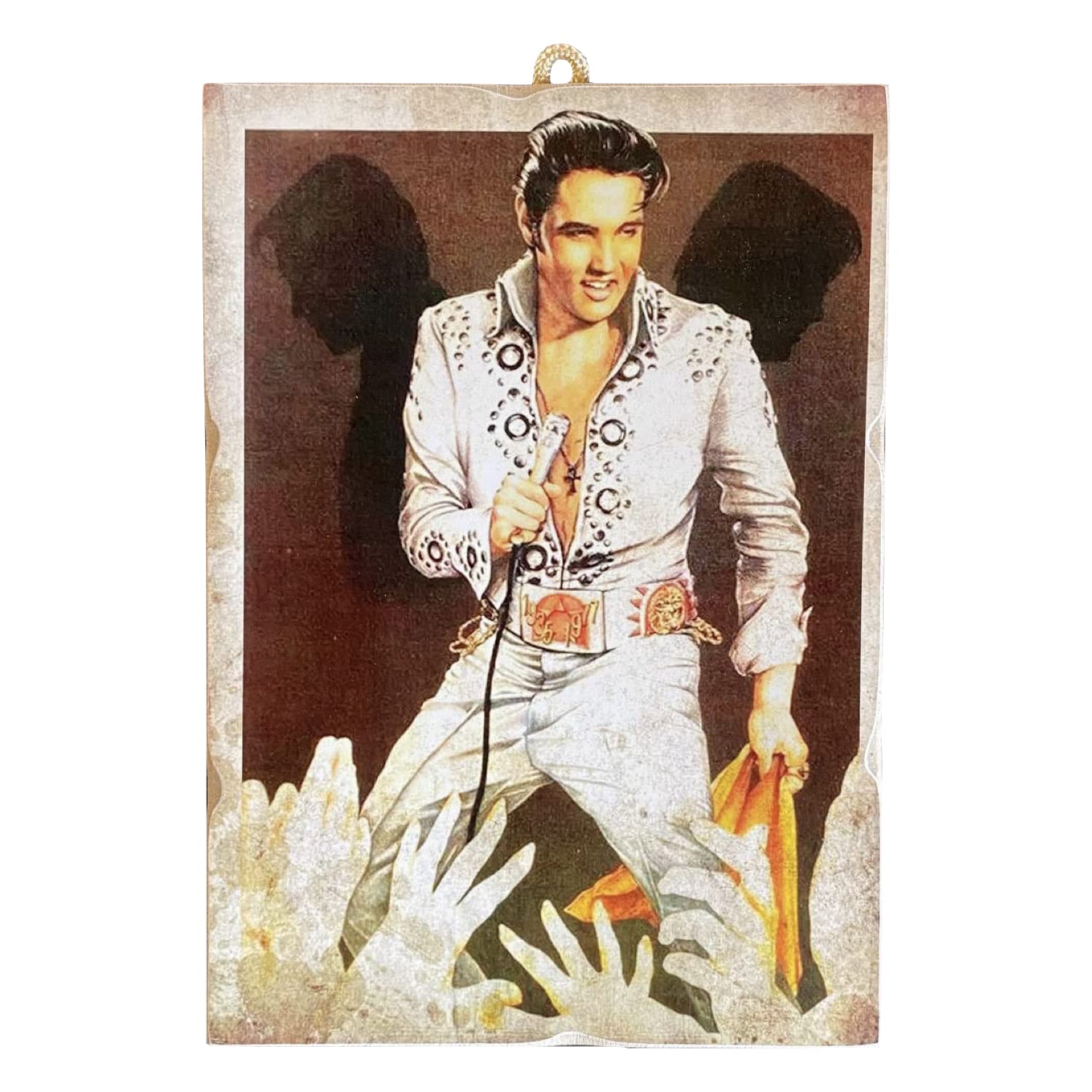 KUSTOM ART Vintage Style Square Picture Series Famous Actors Elvis Presley Print on Wood 18x25 cm.