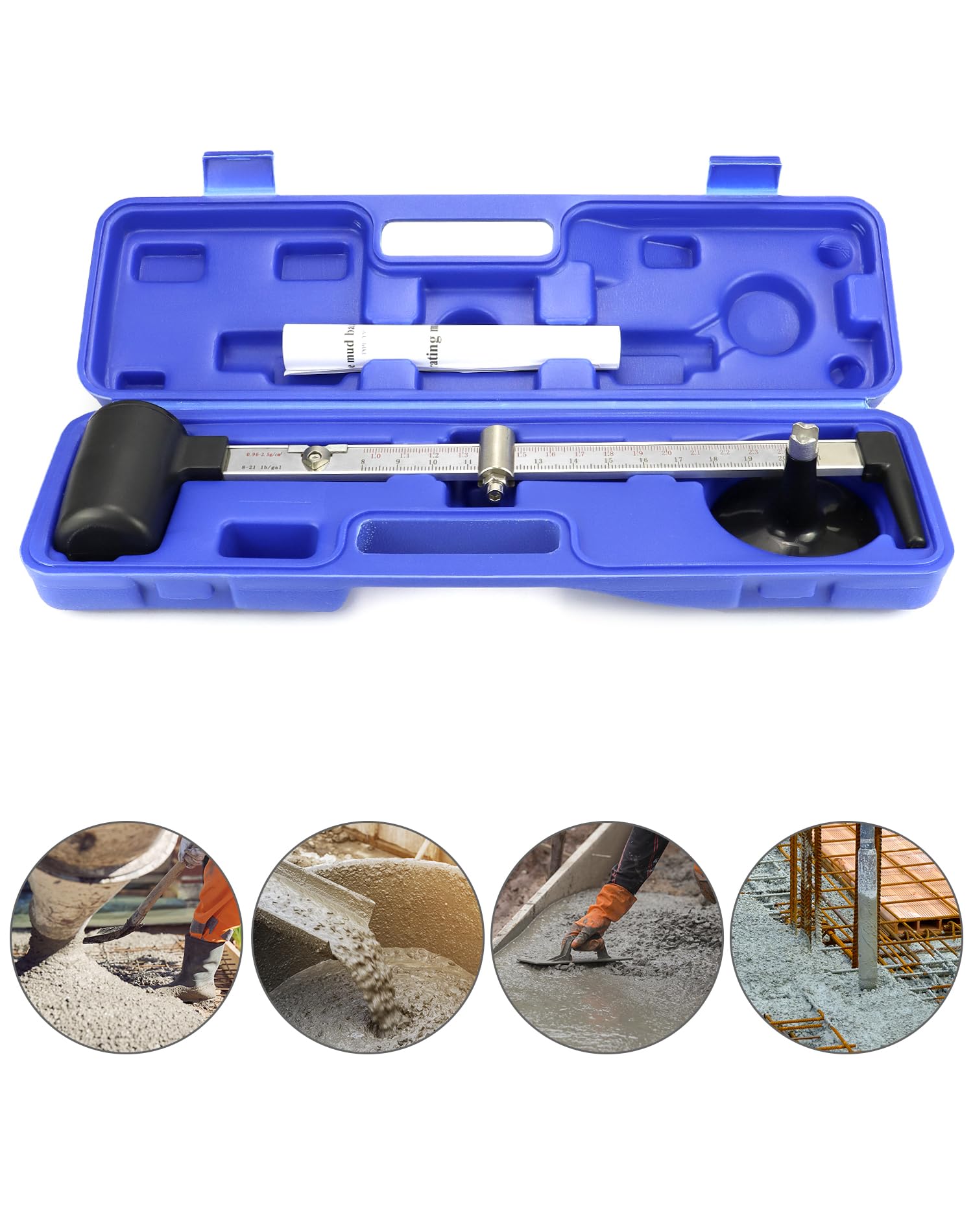 QWORK Hidrómetro de lodo – Densímetro líquido de escala de lodo de plástico de ingeniería 0,96-2,5 g/cm³, grado profesional 0,01 g/cm³, alta precisión y durabilidad, equilibrio de gravedad de lodo