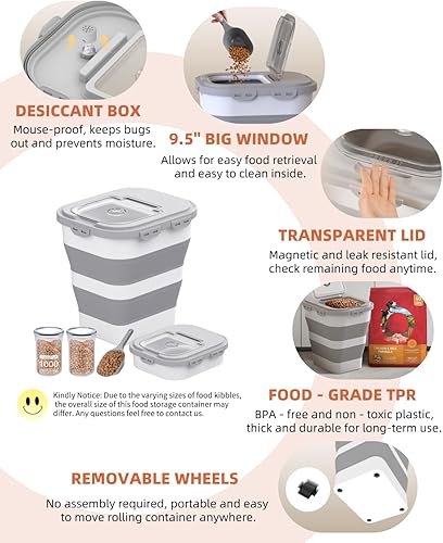 Miniatura 8 de Contenedor hermético de almacenamiento de alimentos para perros de 35 a 40 libras, contenedor plegable de comida para perros con tapa, ruedas