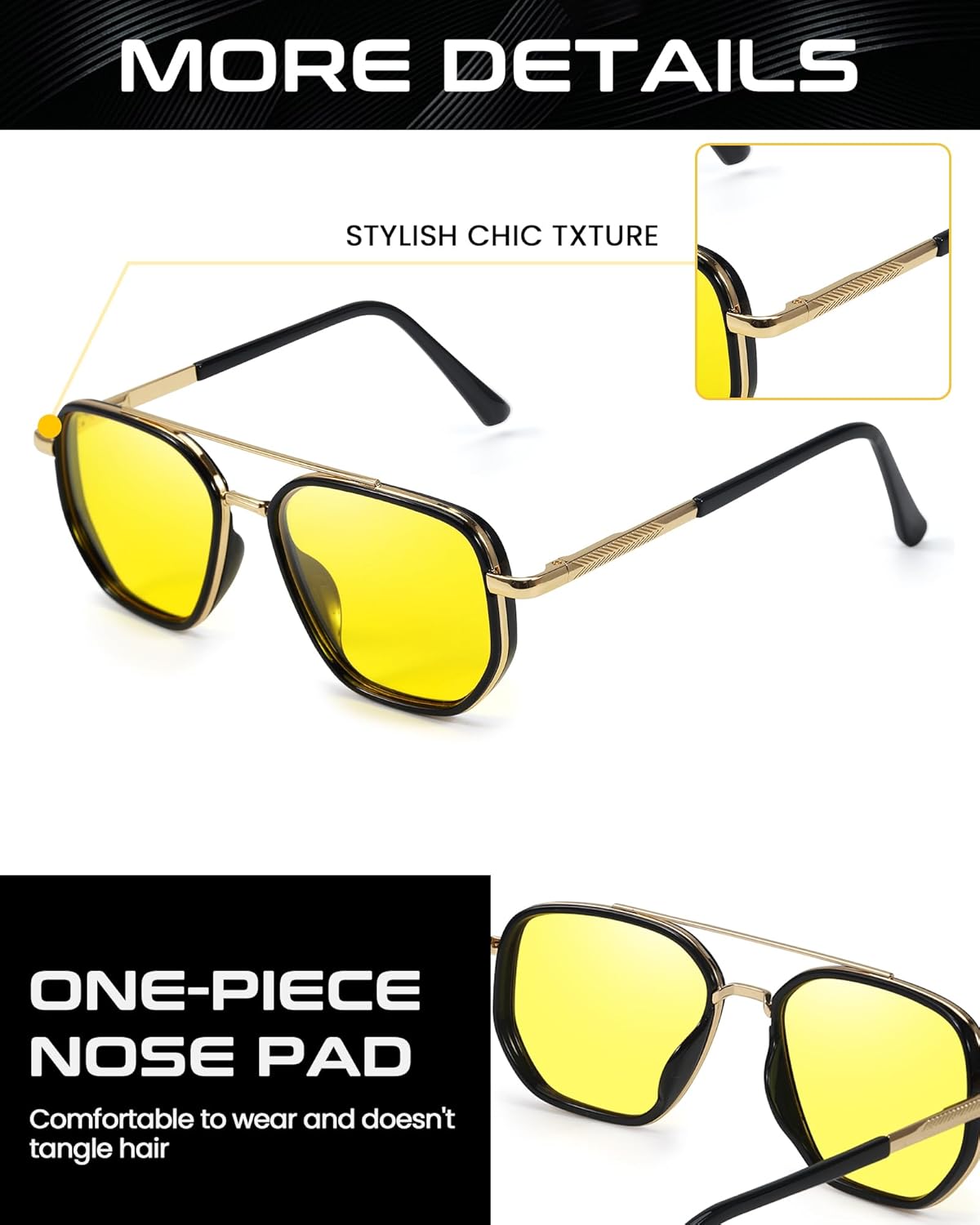 SODQW Night Vision Aviator Glasses for Women Polarized Tangle free Anti-Glare Night Driving Glasses with Yellow Lens - Image 3