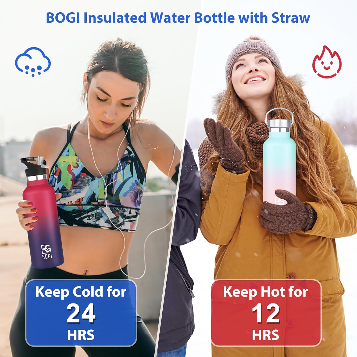 BOGI 20oz Insulated Water Bottle, Wide Mouth Stainless Steel Water Bottles Leakproof Metal Water Bottle with Straw and Handle BPA Free Steel Water Bottle for School Fitness Outdoor Sports-Blue Pink - Image 6