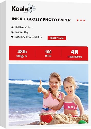 Papel fotográfico brillante para inyección de tinta Koala 4X6 pulgadas 48lb 100 hojas Papel fotográfico brillante profesional compatible con