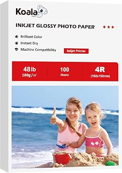 Koala Glossy Inkjet Photo Paper 4X6 Inches 48lb 100 Sheets Professional Glossy Photographic Paper Compatible with Inkjet Printer Use DYE INK 180GSM