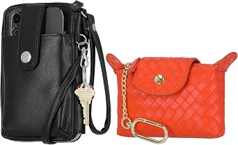 Mundi Jacqui & Donna, Crossbody Wallet & Keychain Coin Purse Bundle, Black & Orange