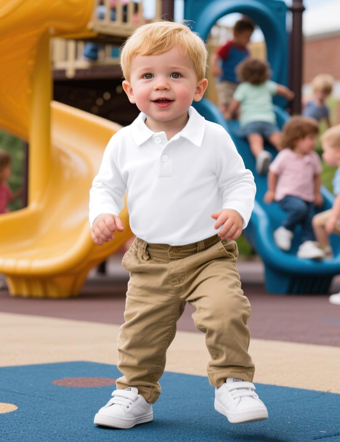 Toddler Boys Long Sleeve Polo Shirts School Uniform Dress Shirt Size18M-5T - Image 3