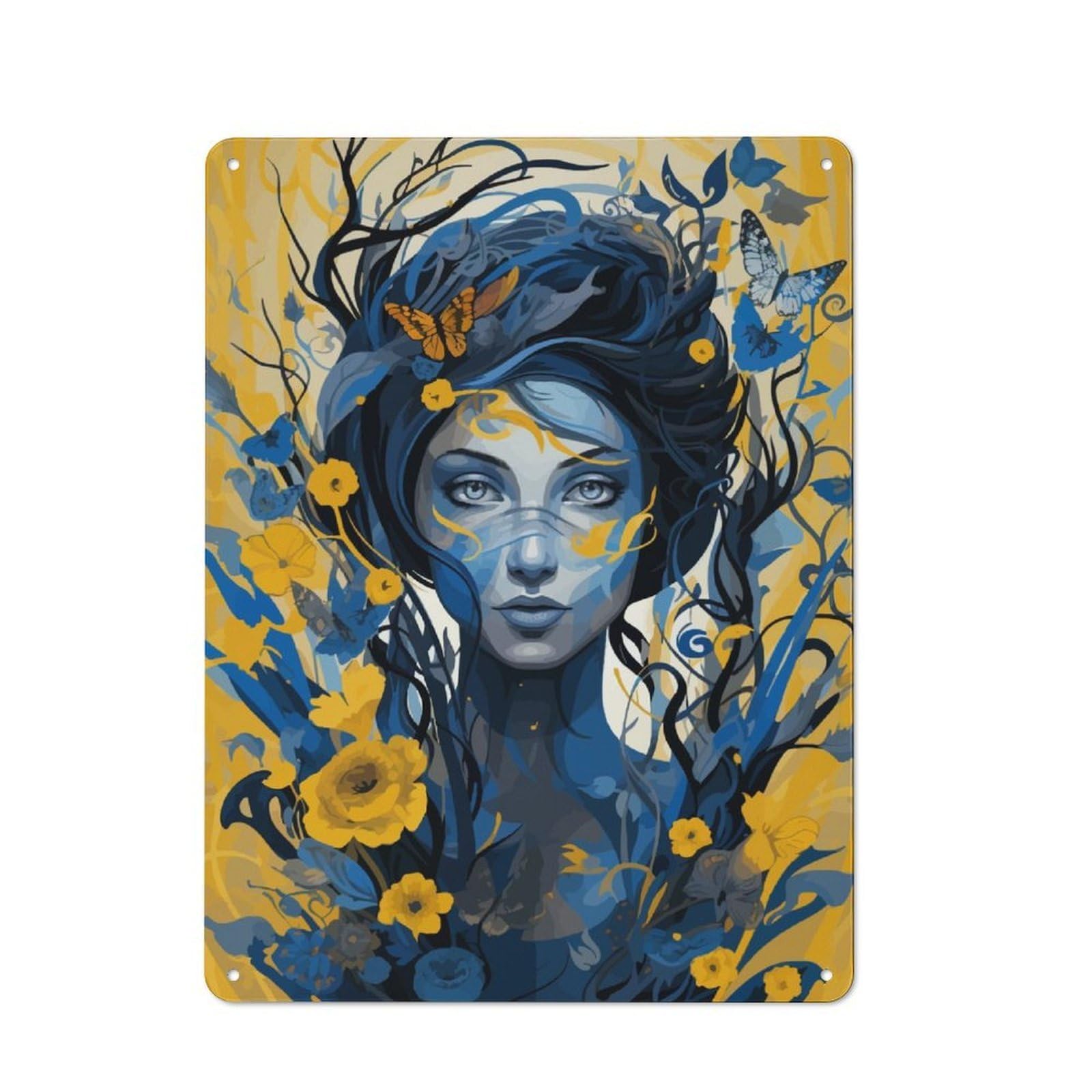Junmoney Style-1 Blue Butterfly Fantasy Art Print Vintage Metal Plaque 40X30cm For Man Cave Or Games Room, For An Autumn Update To Man Cave And Games Room