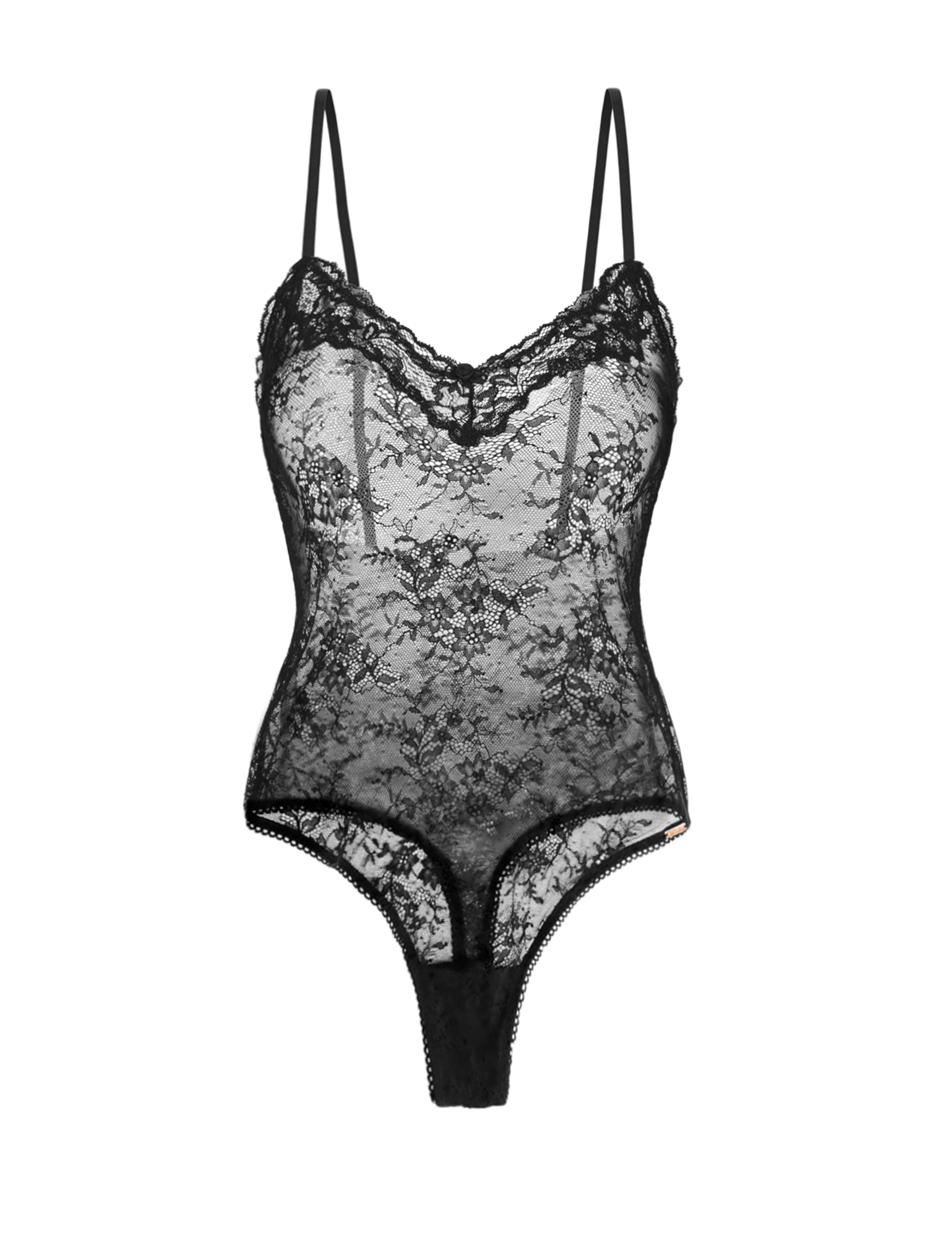 DORINA ORIGINS Non-Padded Lace Bodysuit, Elegant Lace Trim, Snap Button Gusset, Adjustable Fit, Black