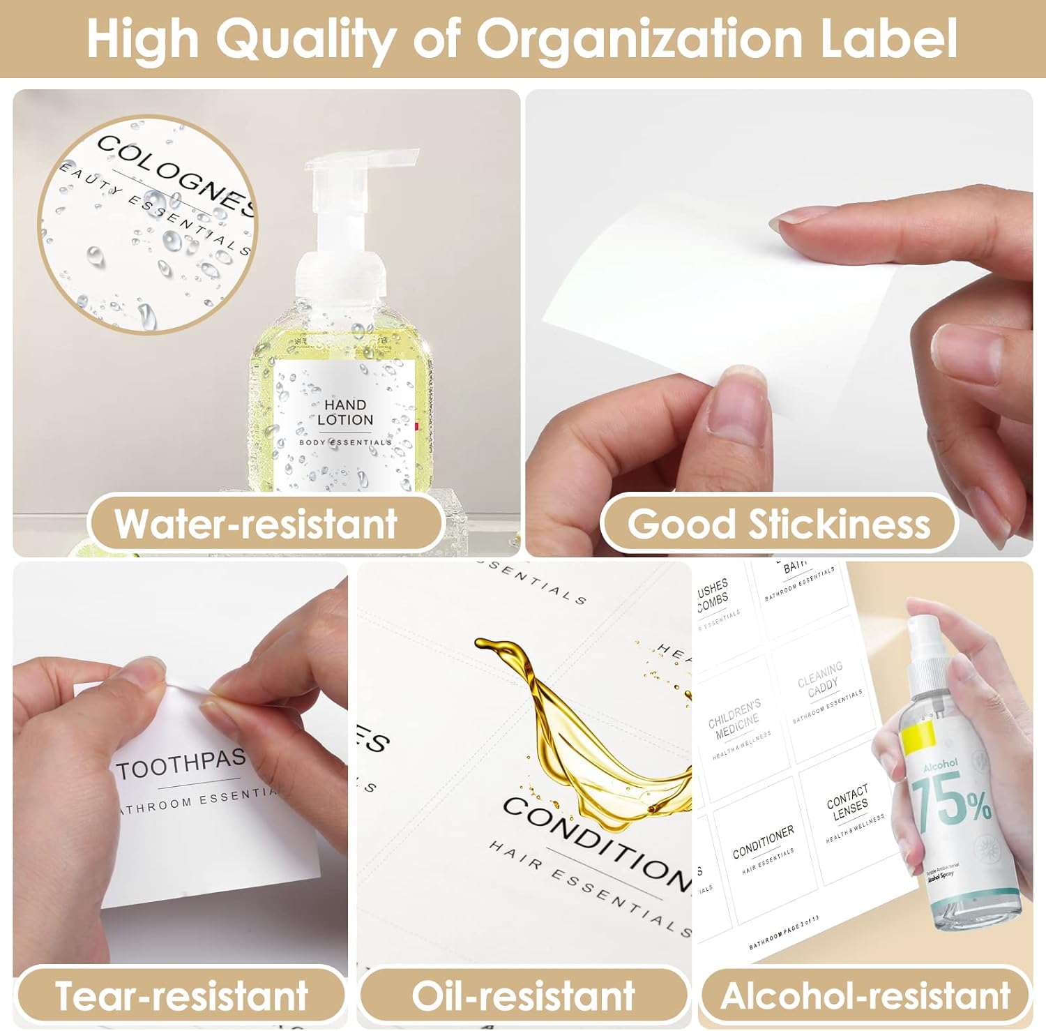Cludoo 372 PCS Preprinted Minimalist Home Laundry Bathroom Labels for Organizing with DIY Blank Labels, Waterproof Oil Resistant Stickers for Bathroom Laundry Home Beauty Organization Supplies Labels - Image 3