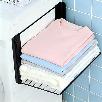 Magnetic Multi-Purpose Organizer Shelf Black Space Saving Side Storage Rack for Washing Machines, refrigerators, and bathrooms, Foldable Towel Rack for Laundry and Camping Areas Black
