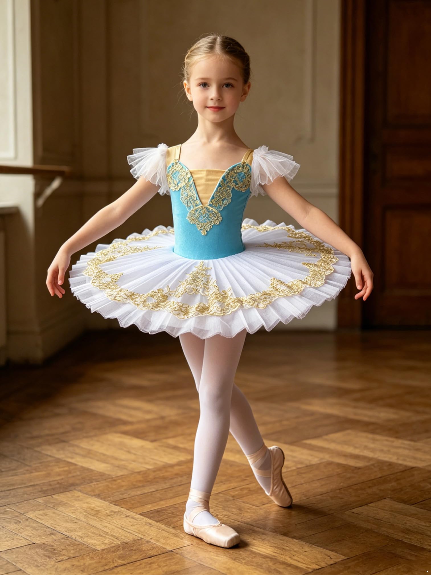 ranrann Vestido Baile Princesa Tutu Tule Ballet Disfraz de Bailarina Body Clásico Competición Niñas