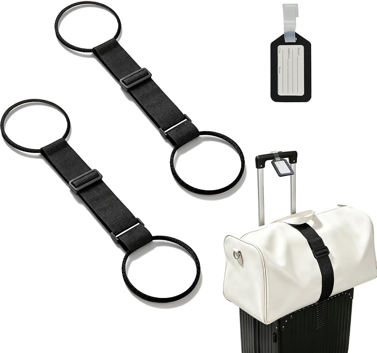 Luggage Straps for Suitcases, 2pc Luggage Strap and one Luggage Tags(Black)