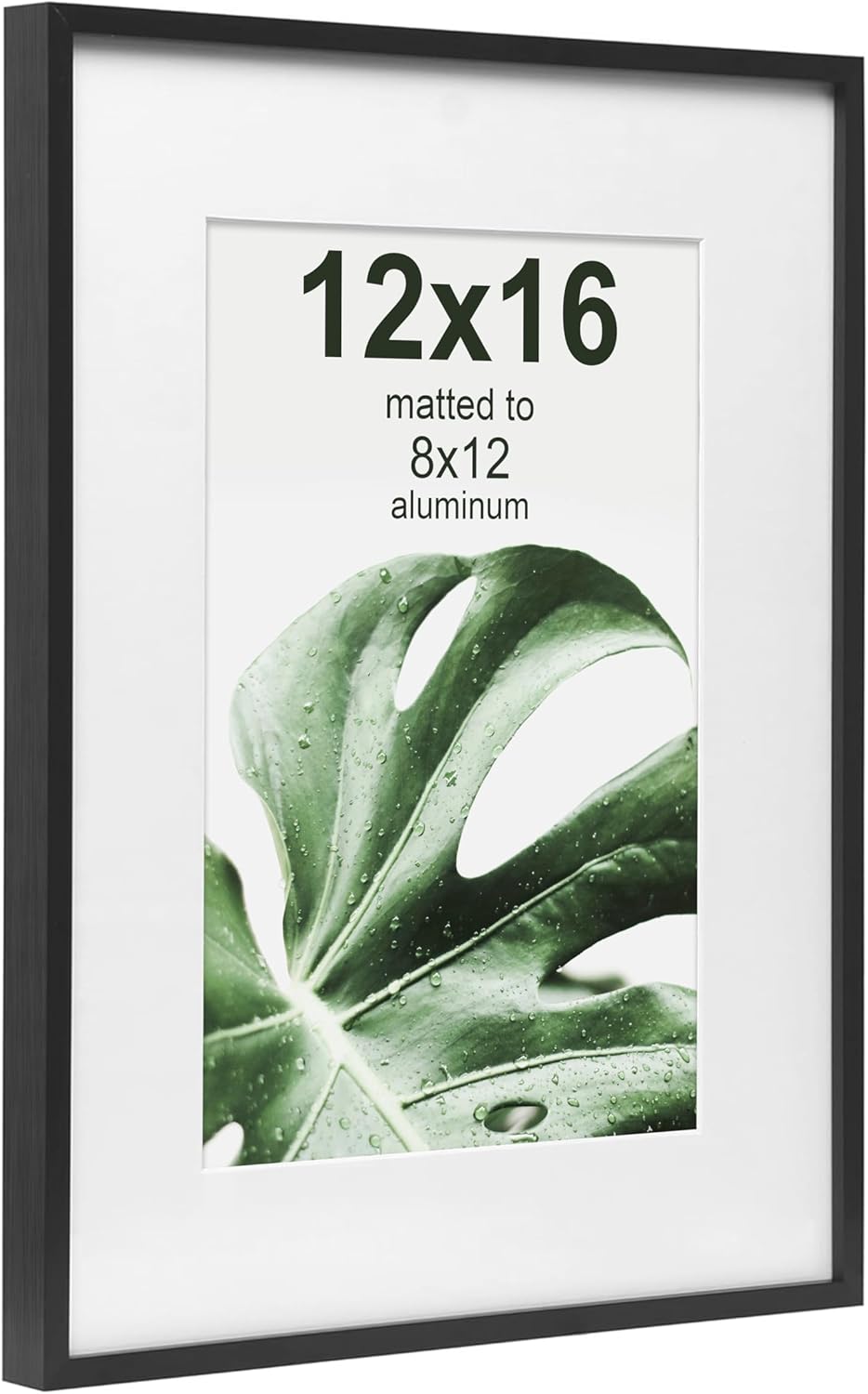 FrameWorks 12”x16” with 8”x12” Mat – Black Deluxe Modern Aluminum Picture Frame with Tempered Glass and Removable Mat