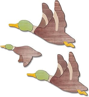 Fiwochic 3 Pcs Mallard Duck Hunting Wall Decor Wooden Flying Ducks Decor Rustic Vintage Farmhouse Wall Art Signs for Nursery Bedroom Living Room Entryway Fireplace Hanging Decorations