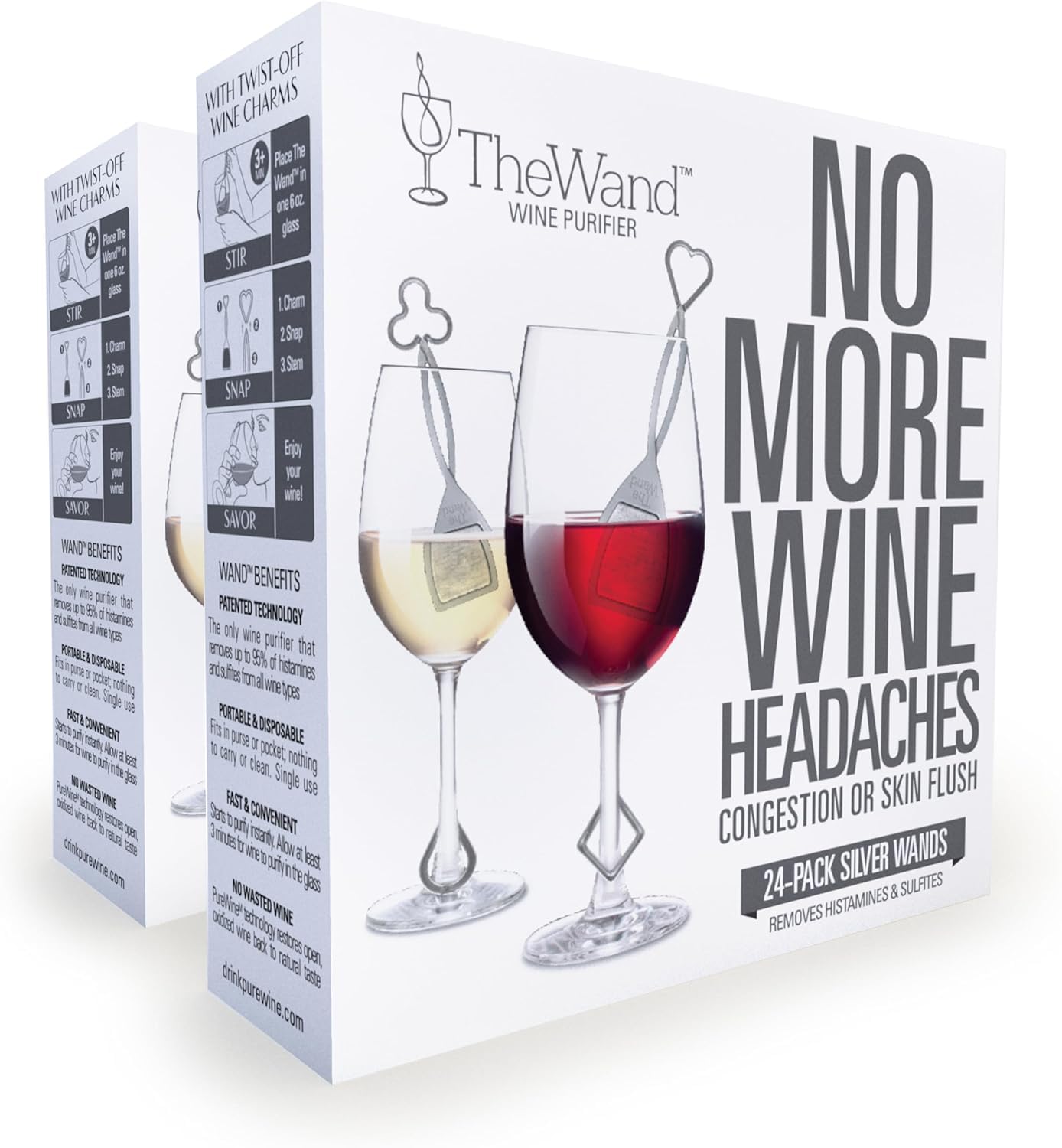 PureWine Wine Wands Purifier, 48 Wine Filters Remover Histamines Sulfite - May Reduce and Alleviate Wine Allergies & Sensitivities - Restores Taste, Perfect Wine Pourer, Gifting, Holiday (48 Pack)