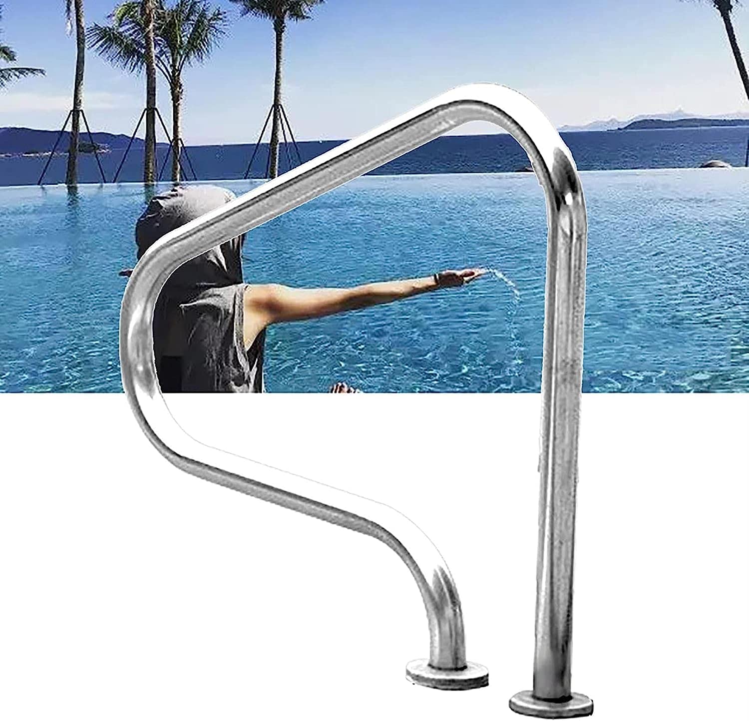 Barandilla de seguridad para piscinas, pasamanos para piscinas, asideros, barandilla para piscinas, barandilla para piscinas, pasamanos para terrazas de piscinas, barandilla guía para piscinas con bas