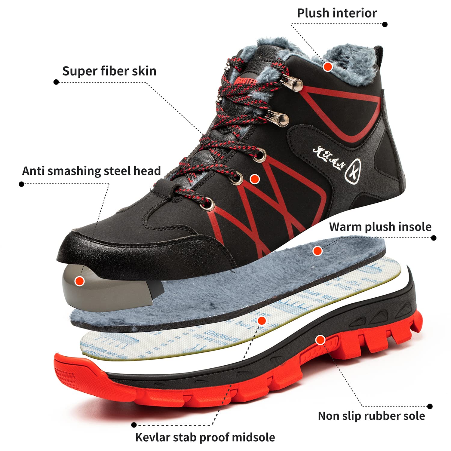 SROTER Scarpe da lavoro da uomo e donna, con punta in acciaio, impermeabili, foderate, di sicurezza, da trekking, da trekking