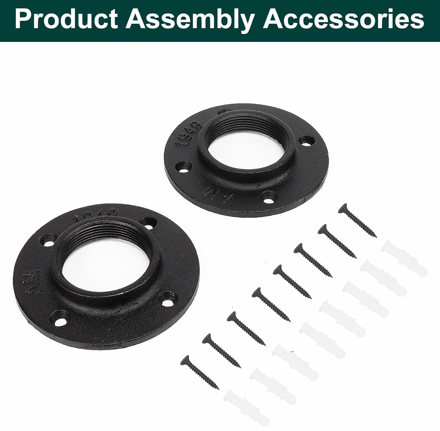 Industrial Pipe Floor Flange, Heavy Duty Malleable Iron Pipe Fittings, Wall Mounted Vintage DIY Threaded Flange for Decoration Steampunk Furniture Vintage Project, Black(4 Pack, 2 Inch)