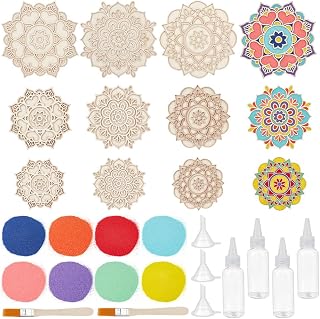WEBEEDY 9 Styles Mandala Sand Art Kits DIY Floral Sand Painting Making Kit Includes 3 Sizes Mandala Bases, Colorful Sands, Brushes for Adults Home Indian Festival Party Favors Decoration