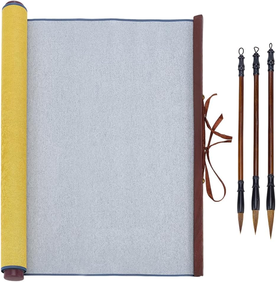 PH PandaHall 4pcs Reusable Calligraphy Cloth Kit, No Ink Magic Water Writing Cloth 34x15.7inch Chinese Traditional Calligraphy Brushes for Beginner Professional Practice New Year, Gray