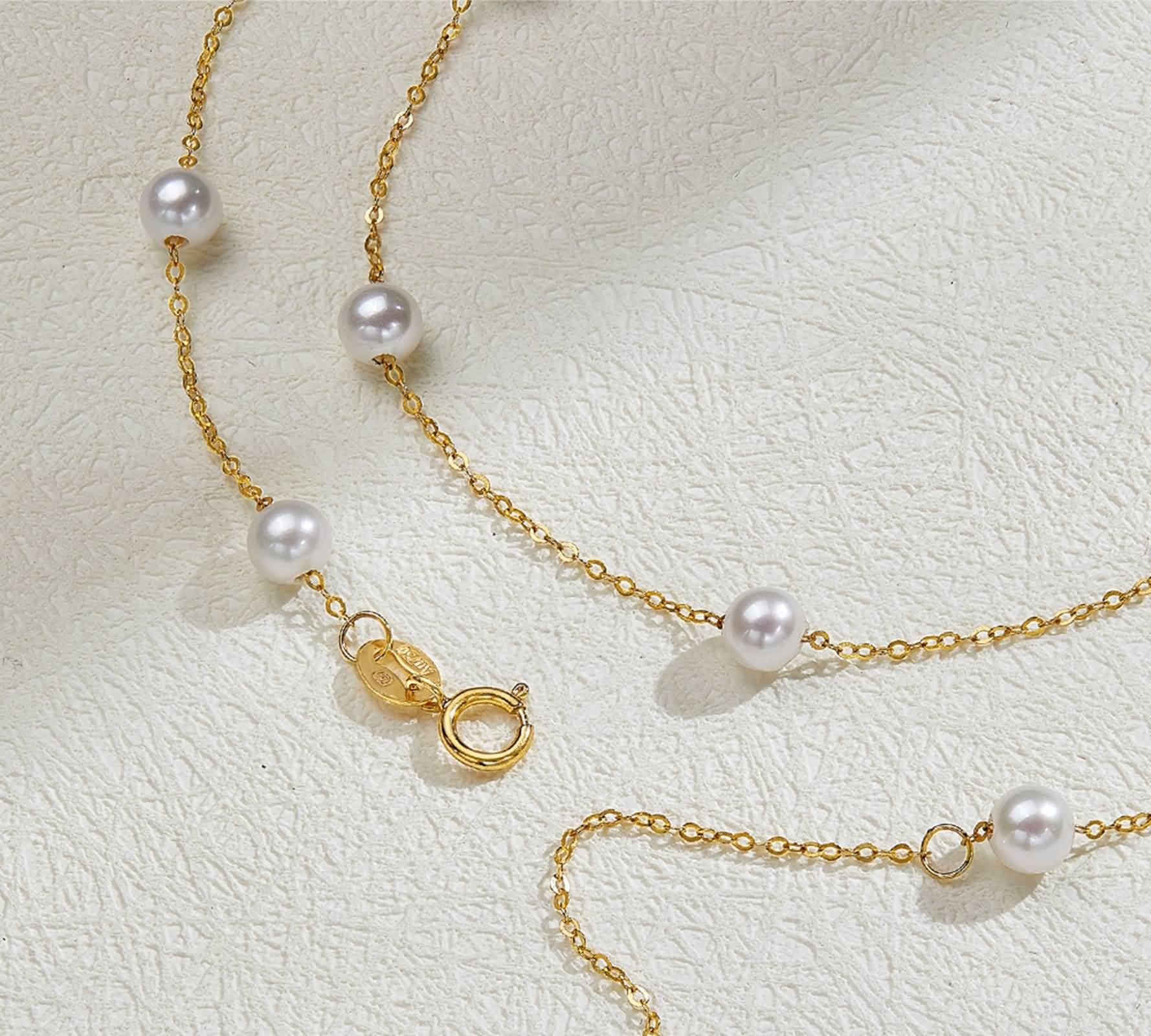 Pulsera de cadena para mujer, cadena de oro amarillo con pulsera de perlas de 4 a 5 mm