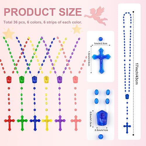 Miniatura 2 de SHAOQINLIN 36 Rosarios de plástico, rosarios a granel de 17 pulgadas, rosarios de plástico para oración, rosario de plástico surtido, rosarios de
