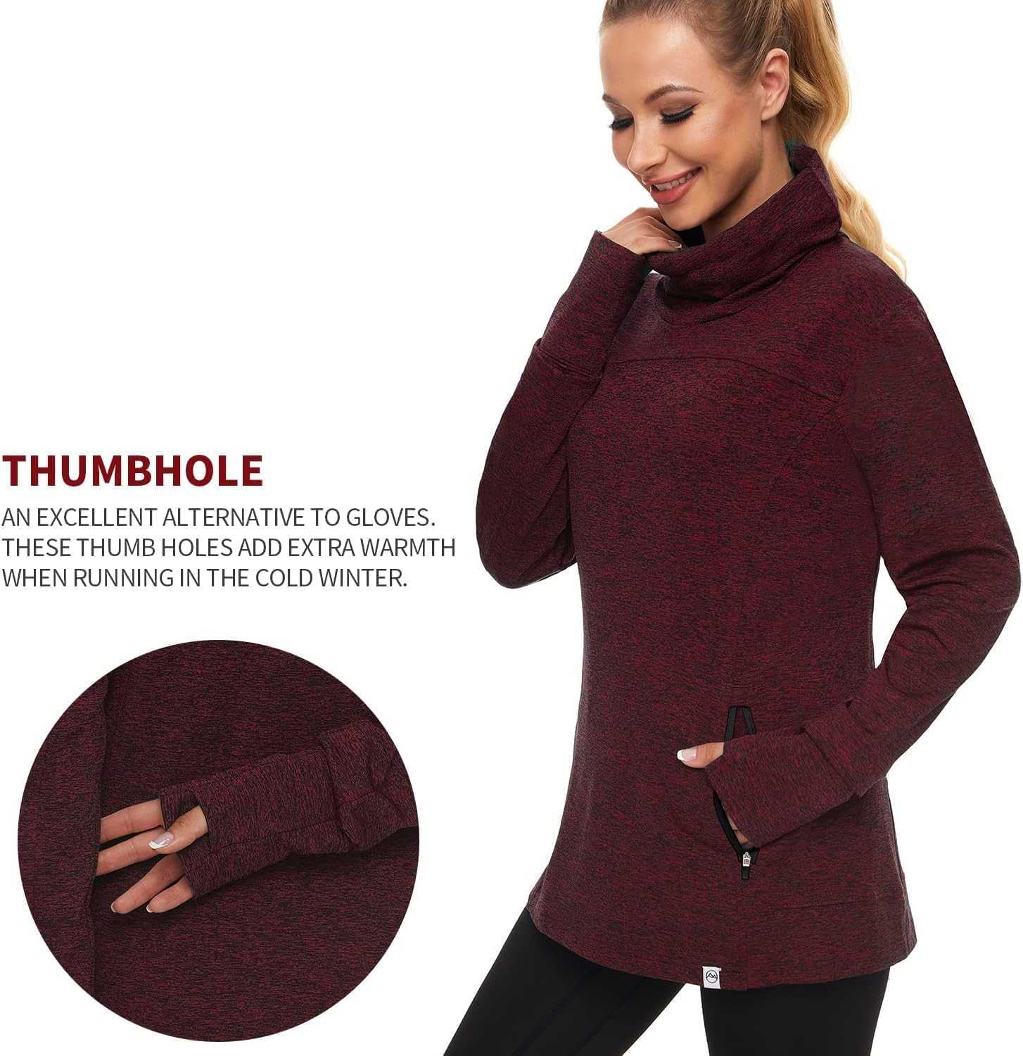 Soneven Women's Running Fleece Sweatshirts Cowl Neck Pullover Long sleeve Shirt with Thumb Holes and Neck Gaiter Face Mask - Image 4