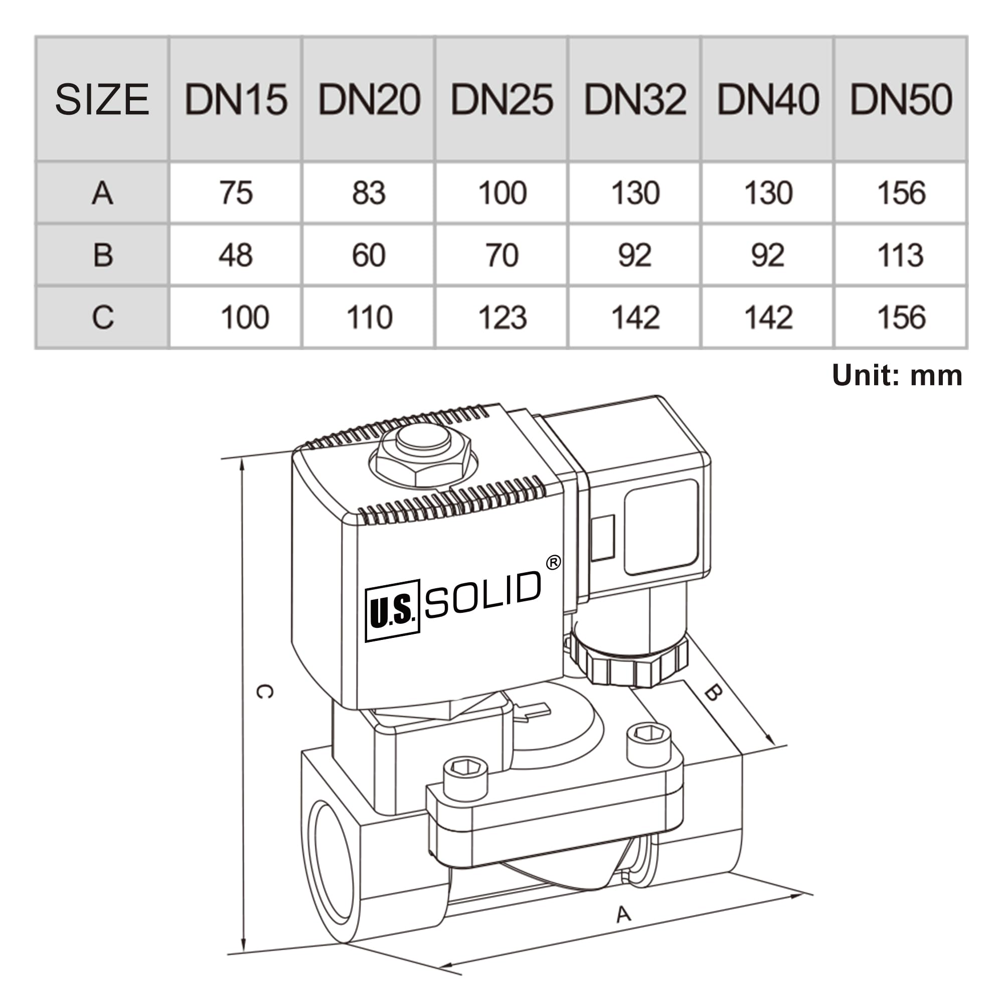 U.S. Solid Elettrovalvola a solenoide in ottone 1" G – 12V DC, 0,3–16 bar, normalmente chiusa, guarnizione VITON, funzionamento pilotato