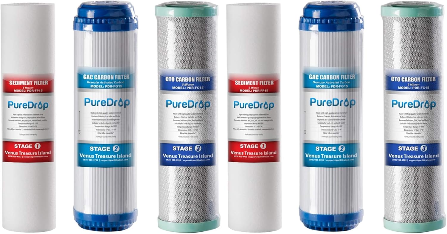 PureDrop 10 In. x 2.5 In. Standard Reverse Osmosis Replacement Pre-Filter Pack (6 Month), White, (PDR-F3)