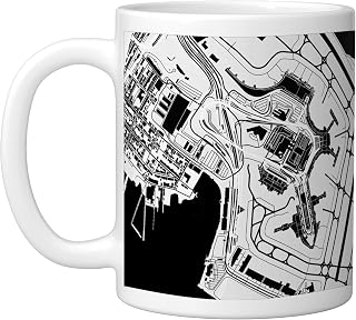 KBOS Boston Logan International Airport B&W Airport Map Ceramic Mug, White