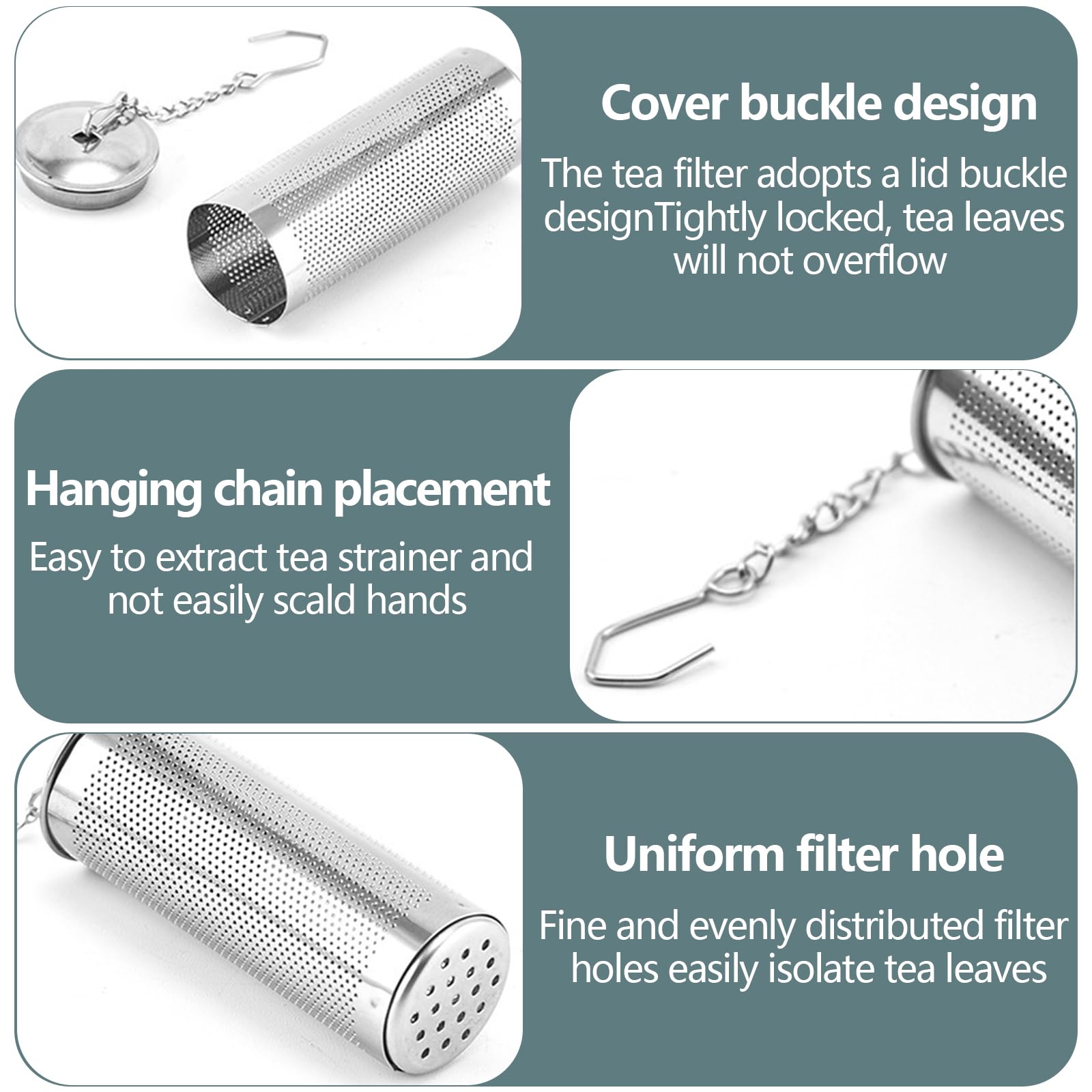 Tea Infuser for Loose Tea 3Pcs Loose Tea Strainer Fine Mesh Tea Leaf Infuser Stainless Steel Tea Strainer Small Tea Sieve with Extended Chain Reusable Tea Diffusers for Loose Tea - Image 4